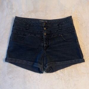 Black High Rise Denim Shorts